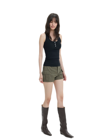 Ribbed Slim-Fit Henley Tank