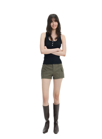 Ribbed Slim-Fit Henley Tank