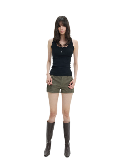 Ribbed Slim-Fit Henley Tank