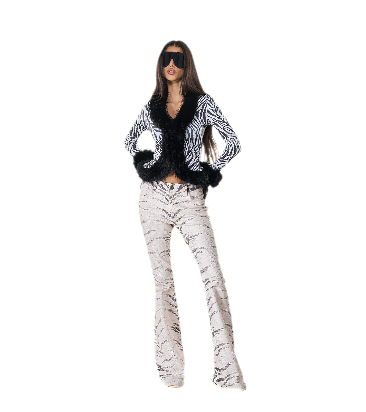 Quần jean ống loe họa tiết ngựa vằn washed