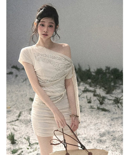 Mesh Drape Rhinestone Top | Final Sale
