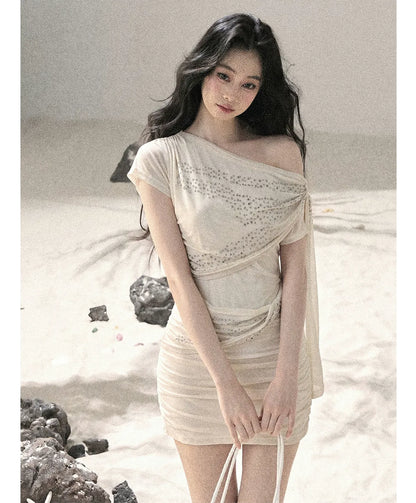 Mesh Drape Rhinestone Top | Final Sale