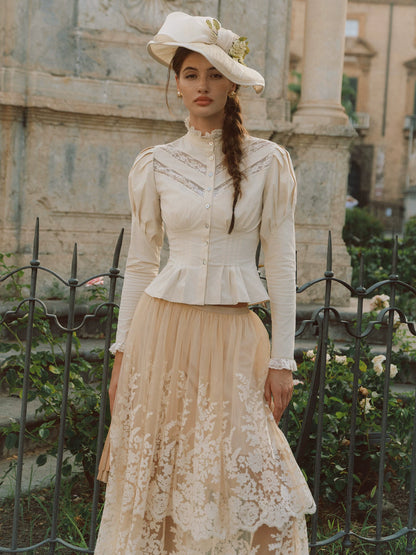 Lace Trim Victorian Midi Dress