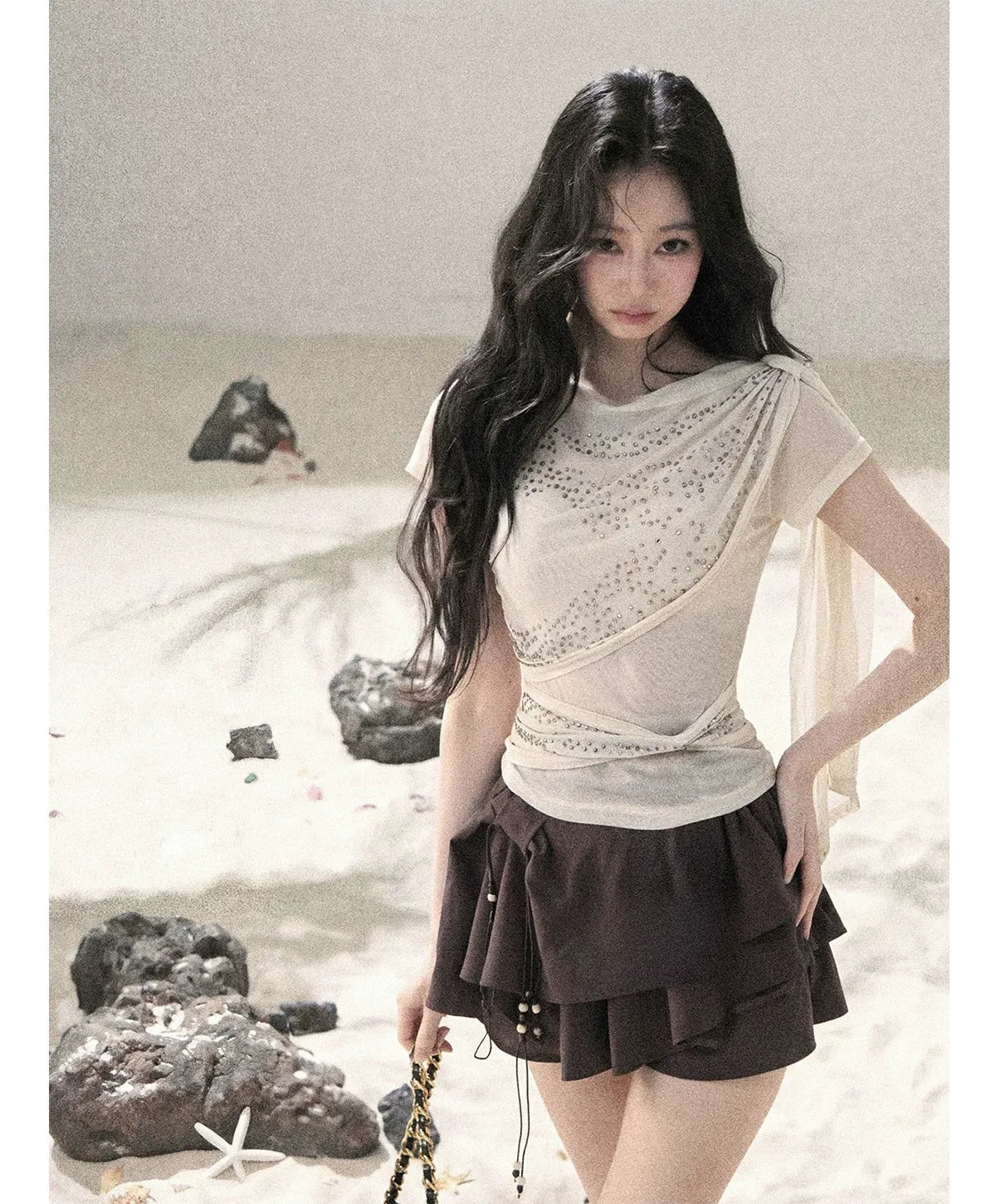 Mesh Drape Rhinestone Top | Final Sale