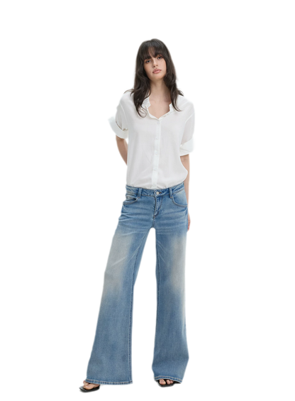 Washed Low-Rise Wide-Leg Jeans