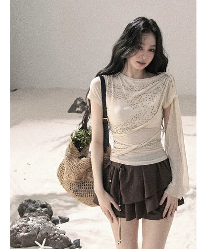 Mesh Drape Rhinestone Top | Final Sale