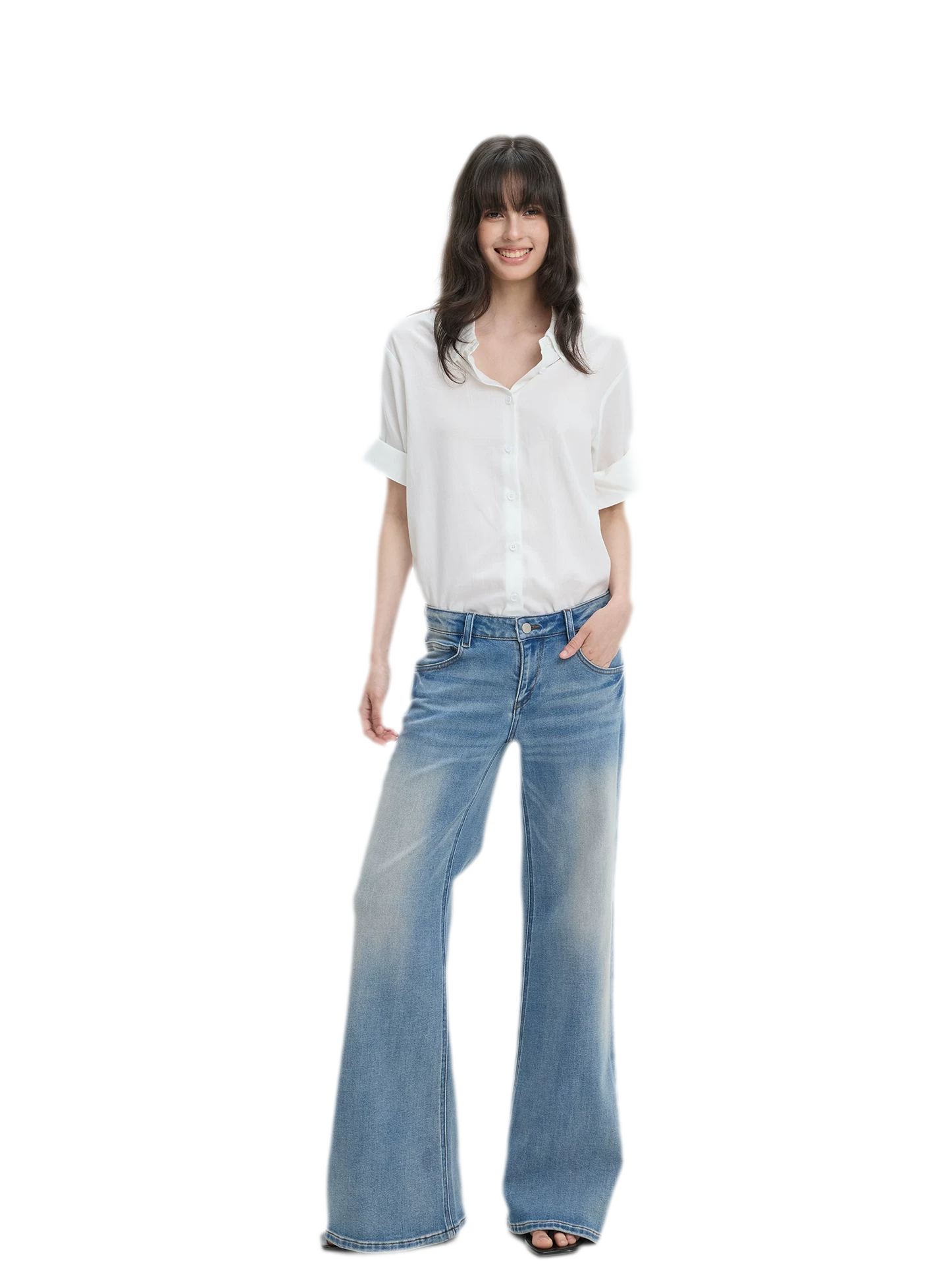Washed Low-Rise Wide-Leg Jeans