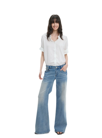 Washed Low-Rise Wide-Leg Jeans