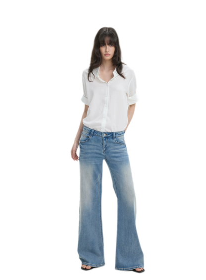 Washed Low-Rise Wide-Leg Jeans