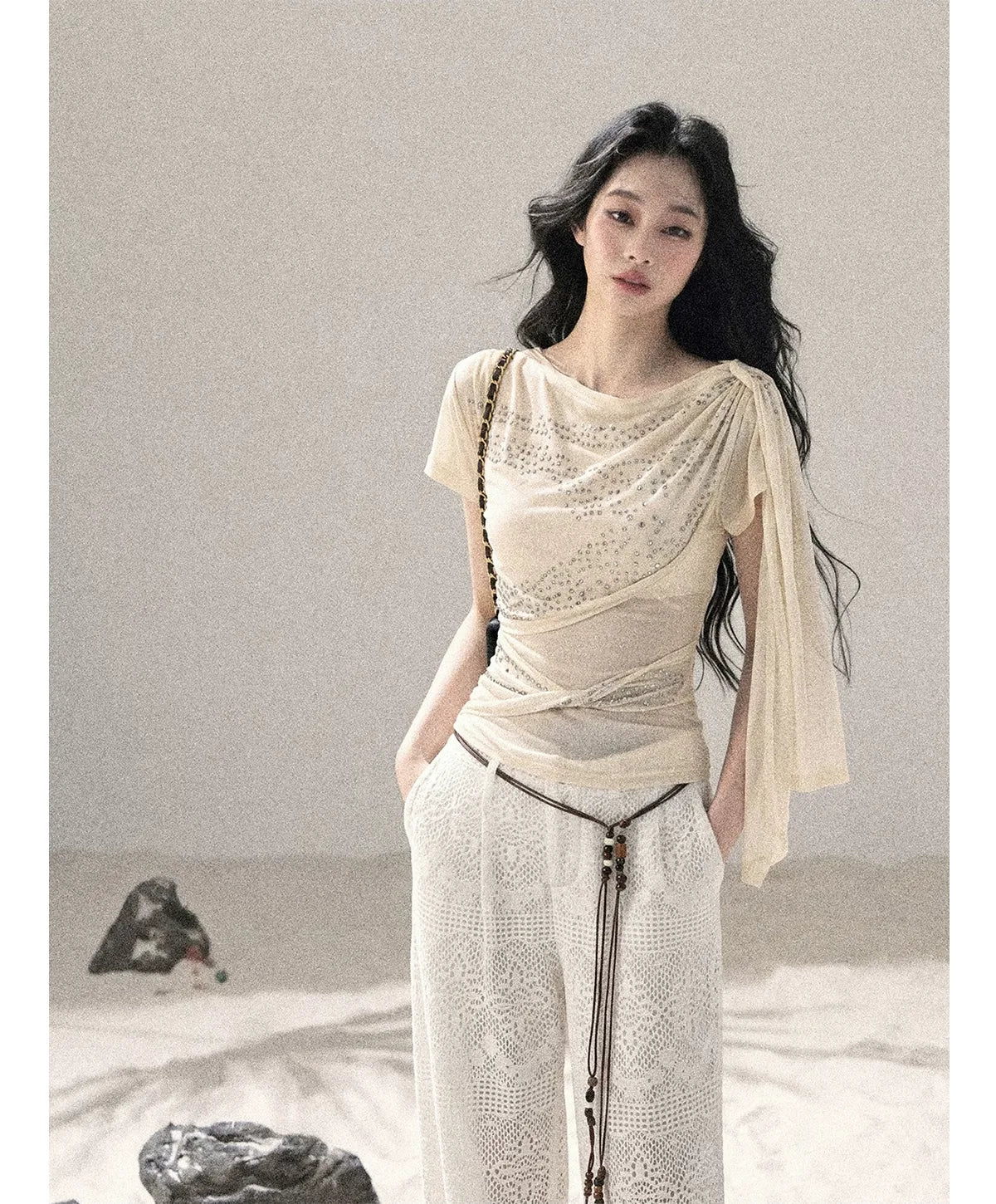 Mesh Drape Rhinestone Top | Final Sale