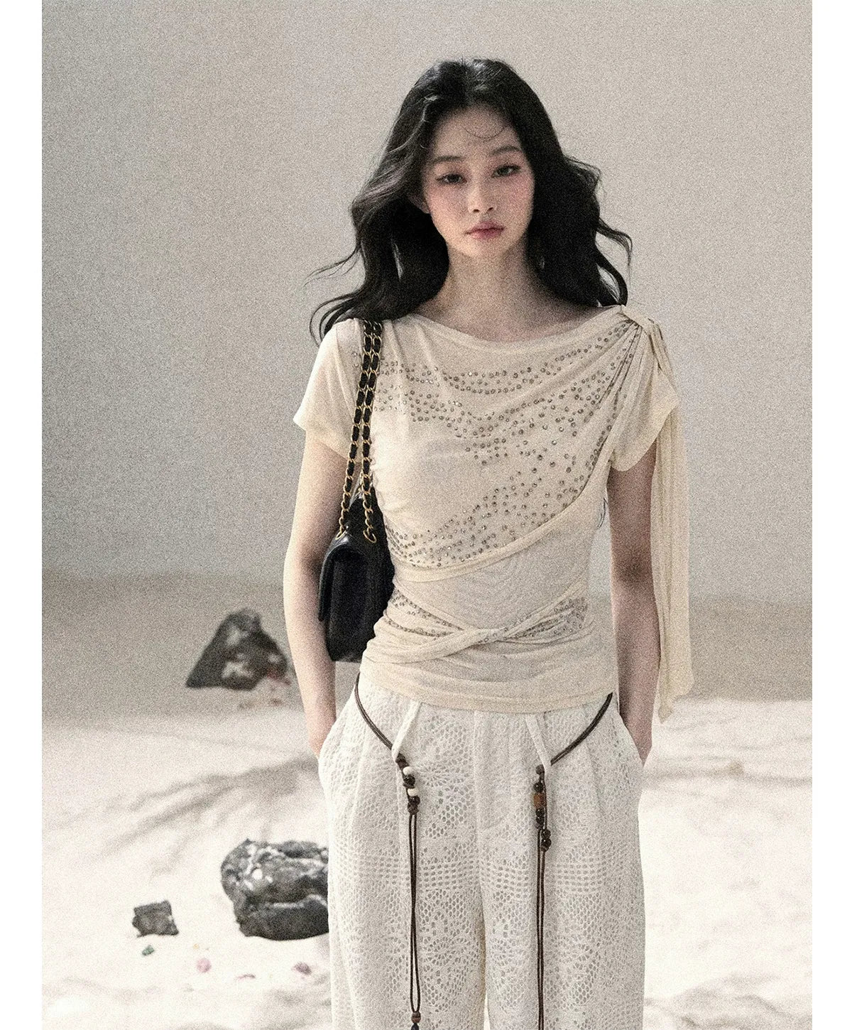 Mesh Drape Rhinestone Top | Final Sale