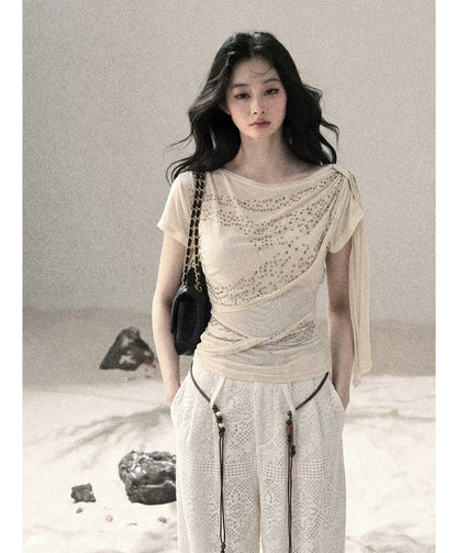 Mesh Drape Rhinestone Top | Final Sale