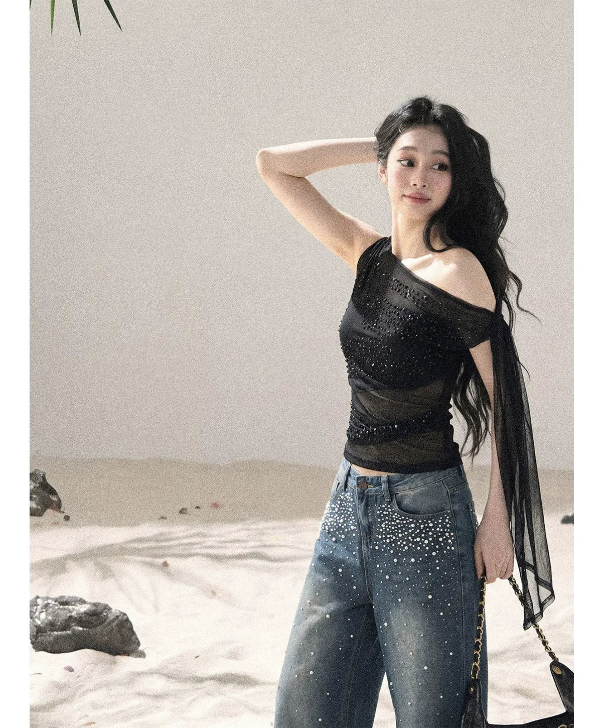 Mesh Drape Rhinestone Top | Final Sale