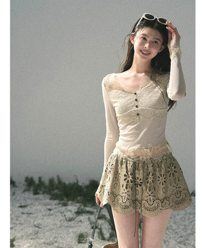 Lace A-Line Mini Skirt