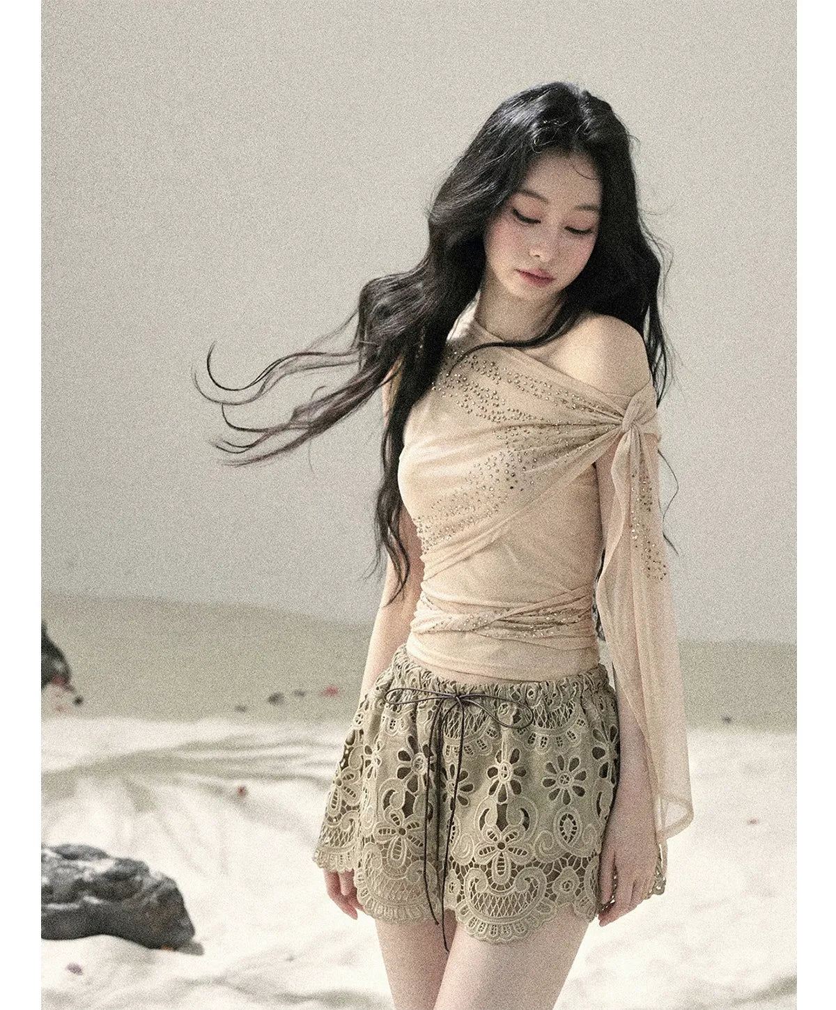Mesh Drape Rhinestone Top | Final Sale