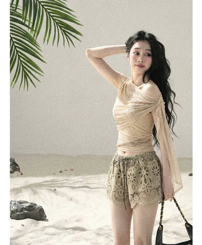 Mesh Drape Rhinestone Top | Final Sale