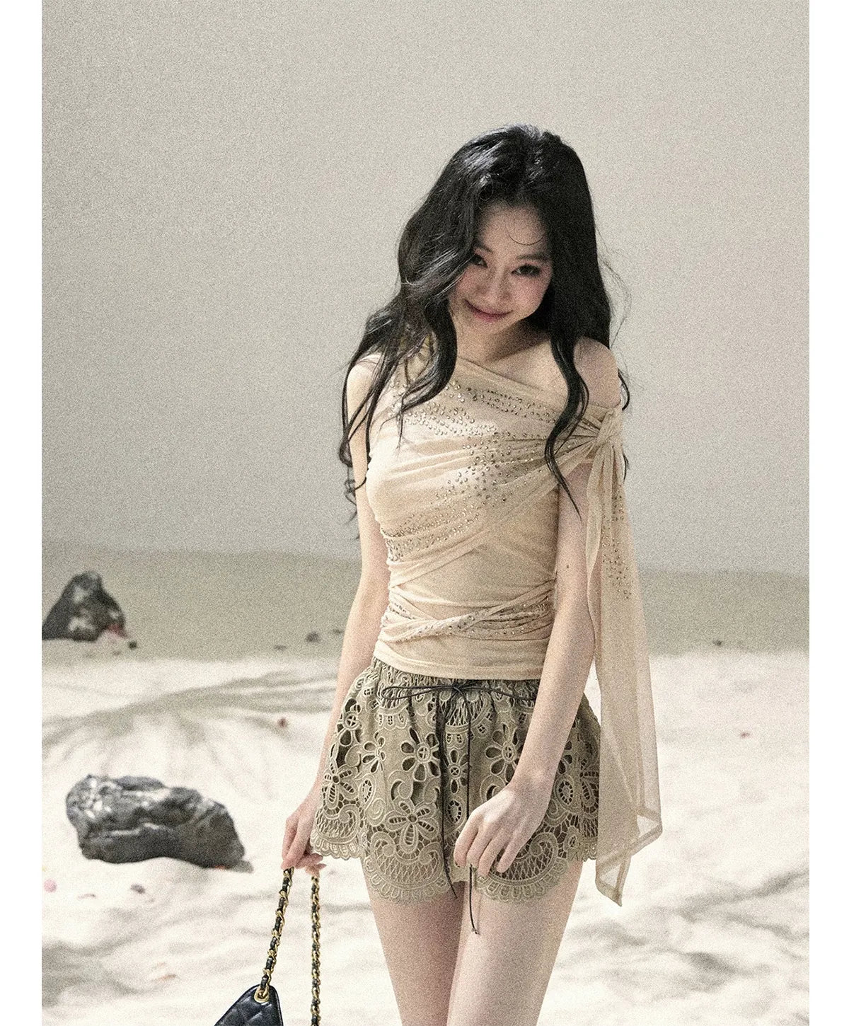 Mesh Drape Rhinestone Top | Final Sale