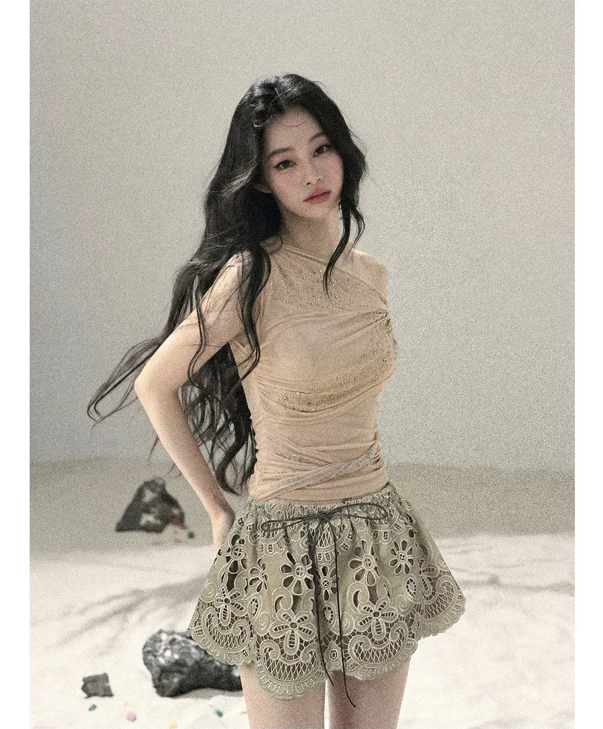 Mesh Drape Rhinestone Top | Final Sale