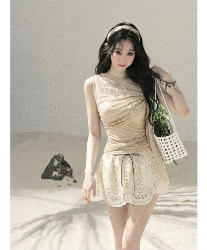 Mesh Drape Rhinestone Top | Final Sale