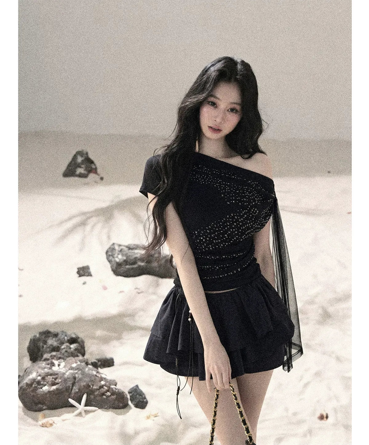 Mesh Drape Rhinestone Top | Final Sale