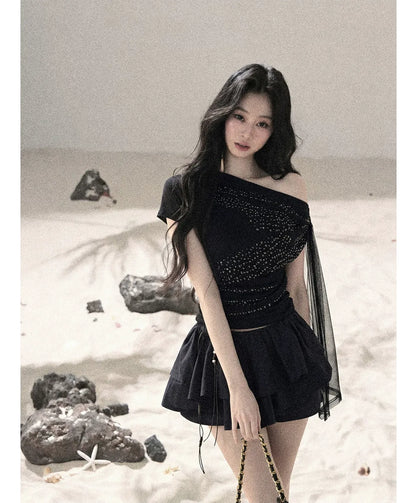 Mesh Drape Rhinestone Top | Final Sale