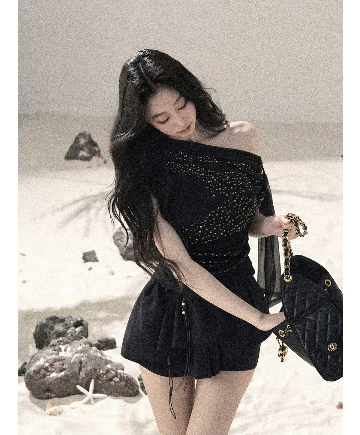 Mesh Drape Rhinestone Top | Final Sale