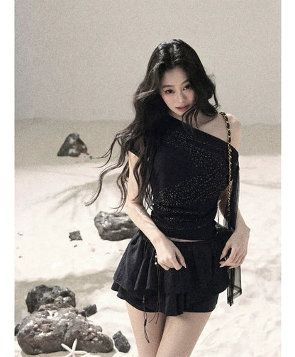 Mesh Drape Rhinestone Top | Final Sale