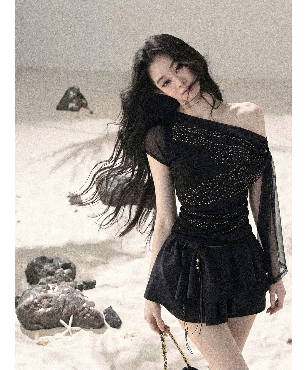 Mesh Drape Rhinestone Top | Final Sale