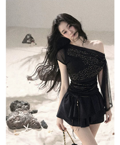 Mesh Drape Rhinestone Top | Final Sale