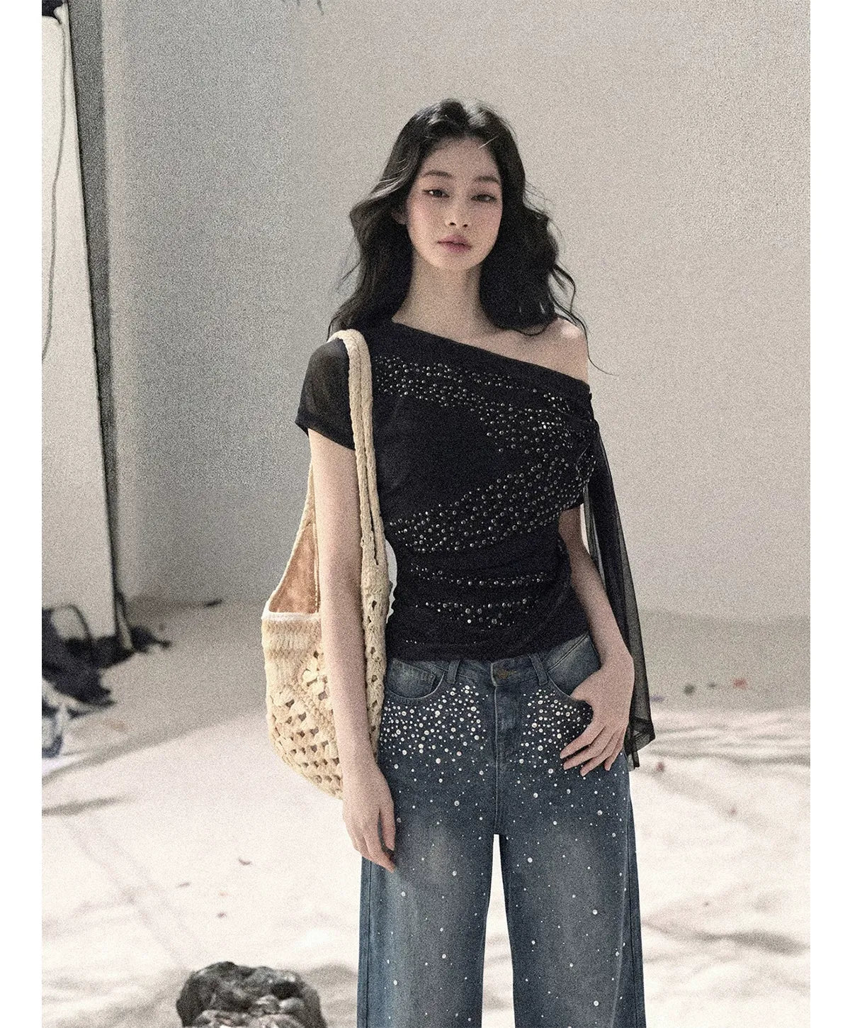 Mesh Drape Rhinestone Top | Final Sale
