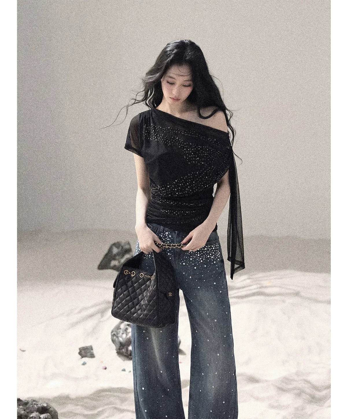 Mesh Drape Rhinestone Top | Final Sale