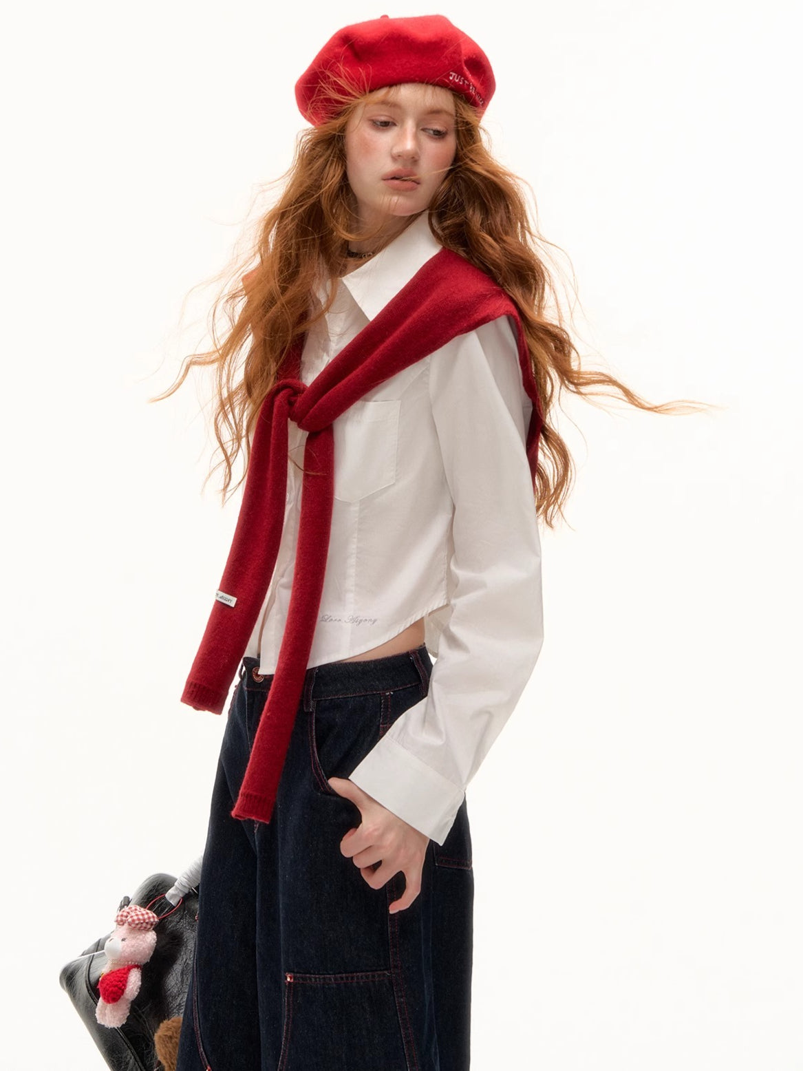Solid Knit Tie-Front Shoulder Shawl