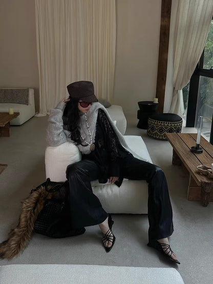 Textured Faux Leather Flared Pants