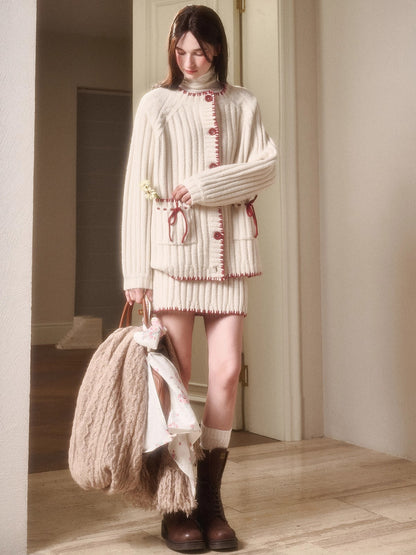 Latitude 69° Wool Contrast Trim Knit Sweater Set