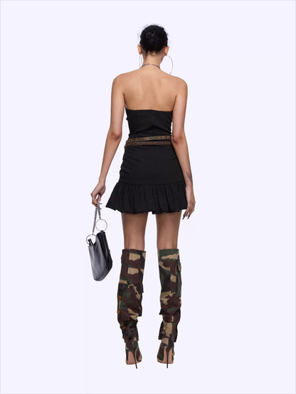 Chain Halter Bubble-Waist Mini Dress