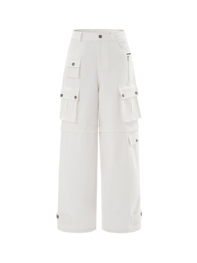 Loose-Fit Multi-Pocket White Casual Pants