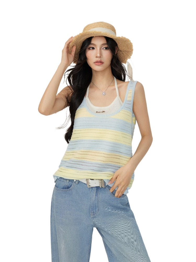 Hollowed-out Lyocell Halter Camisole Vest