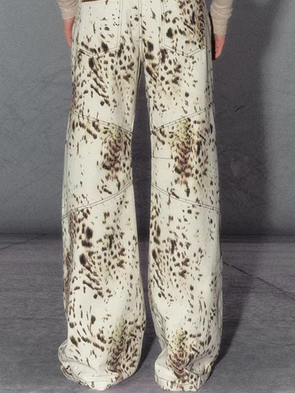 American Leopard Print Wide-Leg Denim Pants