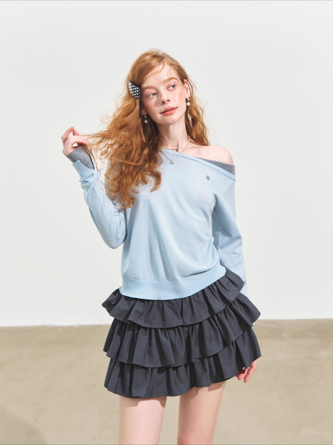 Contrast Asymmetric Layered-Look Sweater