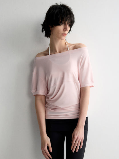 One-Shoulder Pleated Waist T-shirt