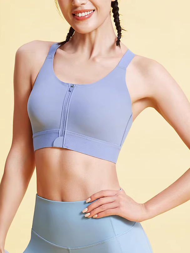 Integrated Molded Cups Front Zip Sports Bra