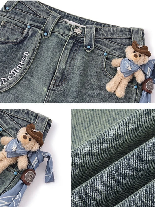 Fringe Relaxed Flare Denim Pants