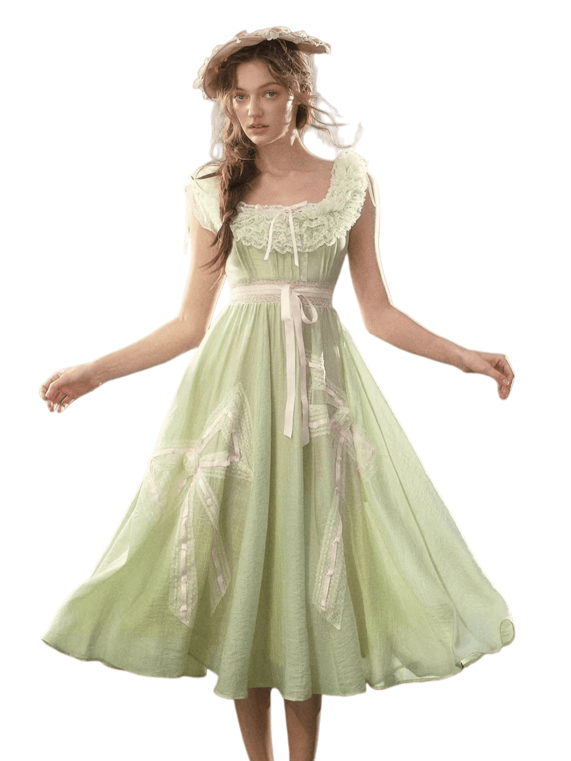Green Kite Off-Shoulder Lace Fairy Dress
