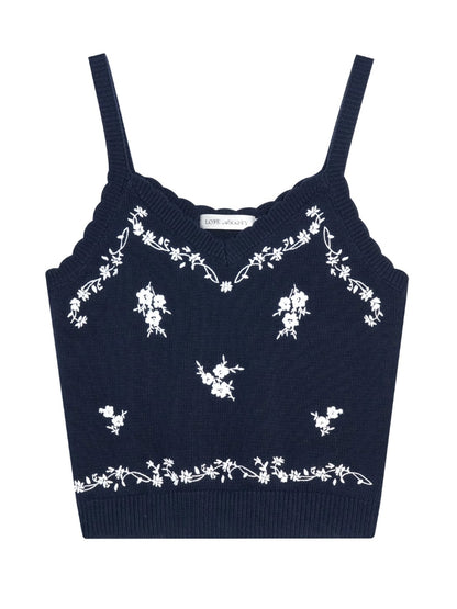 Navy Blue Floral Embroidery Knitted Cardigan