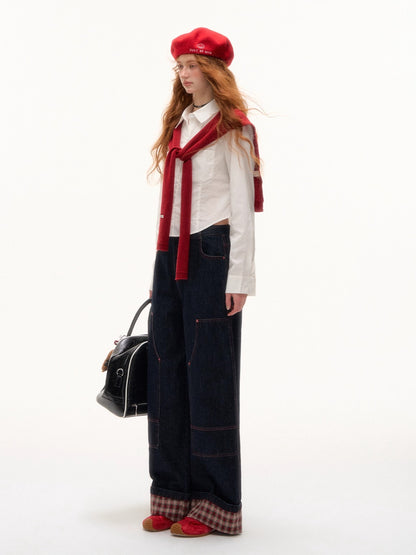 Turn-Down Collar Embroidered Cropped Shirt