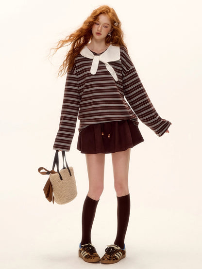 Bow-Tie Striped Long-Sleeve T-Shirt