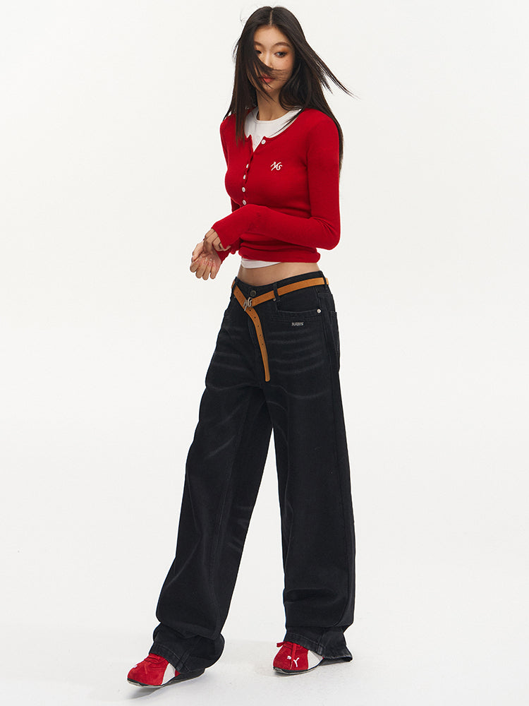 Vintage Low-Waist Loose Straight-Leg Pants