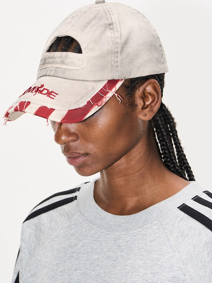 Distressed Washed Adjustable Patchwork Baseball Cap