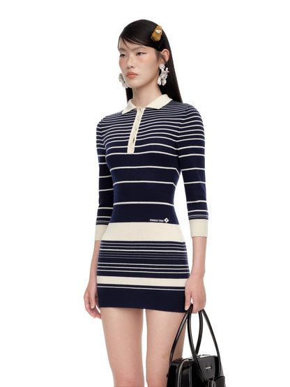 Striped Wool-Blend Knit Midi Dress - CHINASQUAD