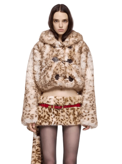 Leopard-Print Hooded Knit Jacket